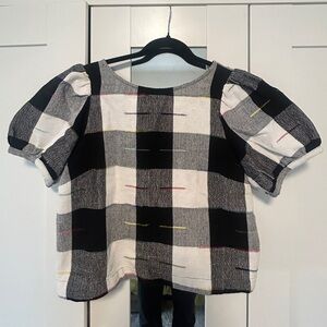 LIKE NEW The Odells Women’s Checkered Puff Sleeve Top with back zip